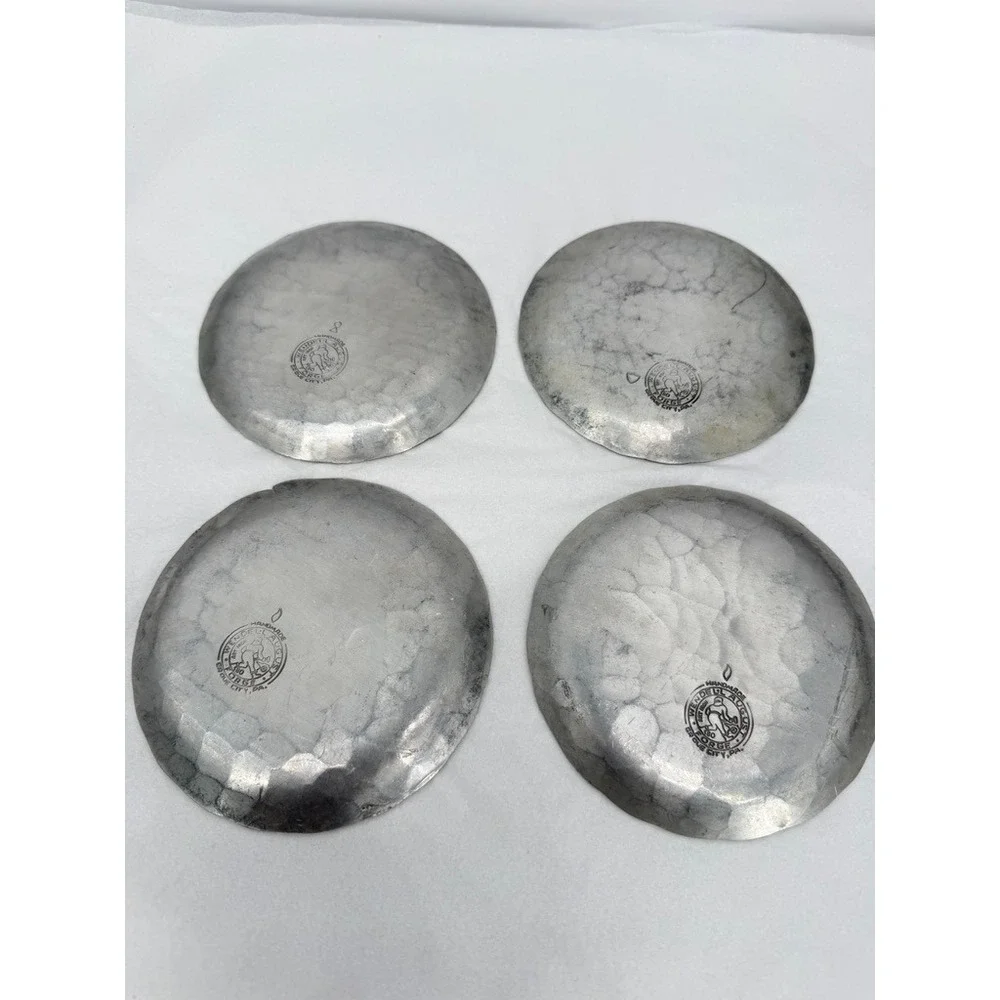 Wendell August Forge Coasters Hand Hammered Aluminum Scenic Decor 4pc Round